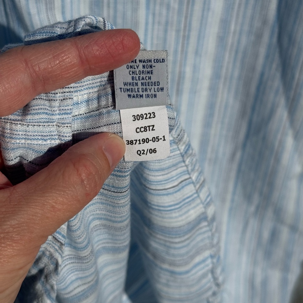 Vintage Old Navy Linen Shirt Men's Medium Button Down Light Blue Striped 2006 - Picture 7 of 8